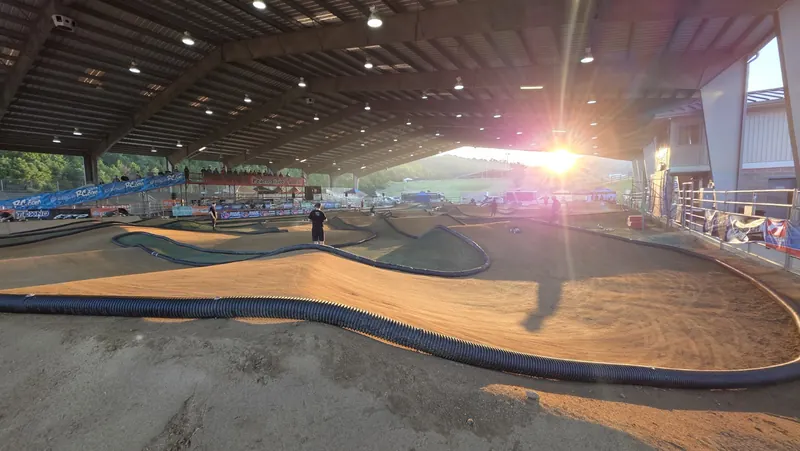 RC racing track at sunset
